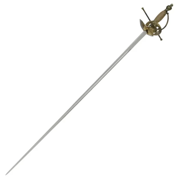 17th century rapier 41" sword with a long slender steel blade and ornate brass hilt