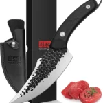 Chef's Knife Handmade Forged Kitchen Knives with Leather Sheath High Carbon Steel Boning Knife Cooking Knife with Full Tang G10 Waterproof Handle, Professional Chef Knife for Home and Outdoor