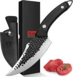 Chef's Knife Handmade Forged Kitchen Knives with Leather Sheath High Carbon Steel Boning Knife Cooking Knife with Full Tang G10 Waterproof Handle, Professional Chef Knife for Home and Outdoor