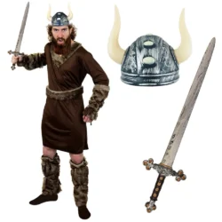 Men's Medieval Viking Costume Helmet & Sword Outfit
