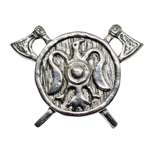 Valhalla Odin Viking Twin Axe Shield Raven Pin Brooch