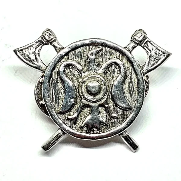 Valhalla Odin Viking Twin Axe Shield Raven Pin Brooch - Image 2