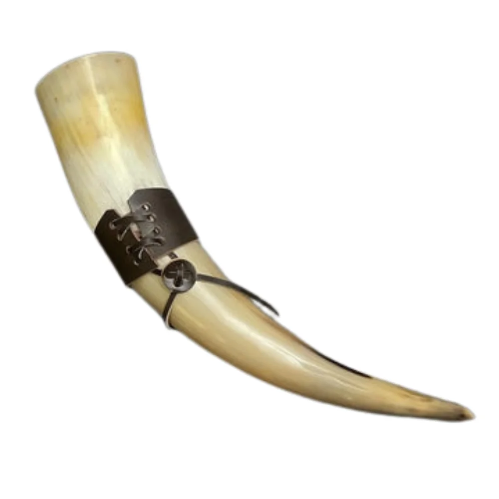 Authentic Drinking Horn with Leather Holster Raven Forge Viking Drinking Horn with Leather Belt Holster
