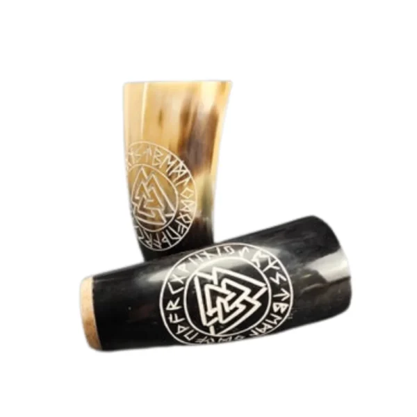 Valknut Viking Horn Mug Engraved Norse Drinking Cup