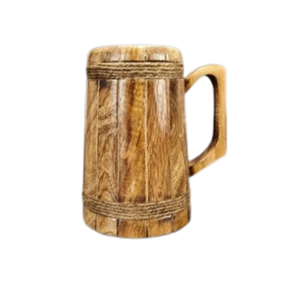 Rustic Wooden Tankard Mug Medieval Beer Cup Large Mango Wood Tankard Viking Style Mug