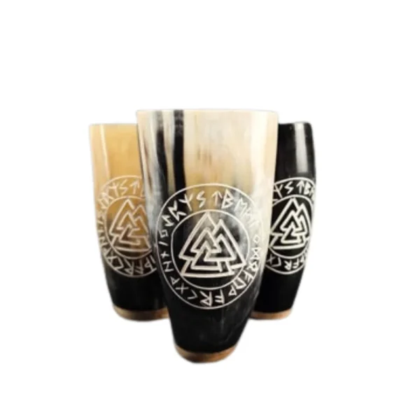 Valknut Viking Horn Mug Engraved Norse Drinking Cup