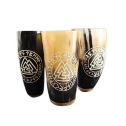 Valknut Viking Horn Mug Engraved Norse Drinking Cup