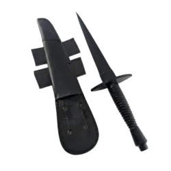 Fairbairn-Sykes WW2 Commando Knife Replica with Black Leather Sheath and Double-Edged Blade