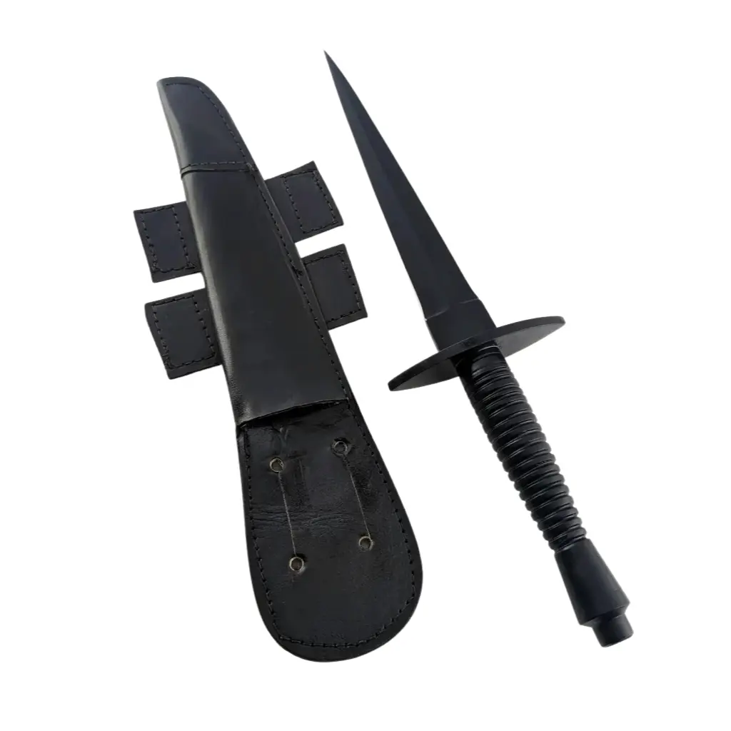 Fairbairn-Sykes commando knife WW2 With Leather Sheath Fairbairn-Sykes WW2 Commando Knife Replica with Black Leather Sheath and Double-Edged Blade