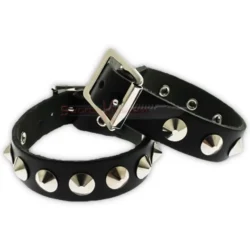 Gothic Black Leather Cone Stud Cuff Bracelet