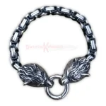 Men Viking Wolf Head Byzantine Chain Bracelet