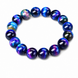 Blue Tiger Eye Natural Stone Stretch Beaded Bracelet