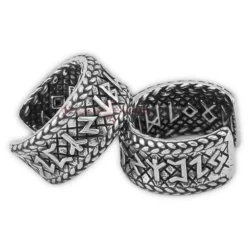 Viking Rune Stainless Steel Cuff Hoop Earrings Pair