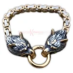 Men Viking Wolf Head Byzantine Chain Bracelet