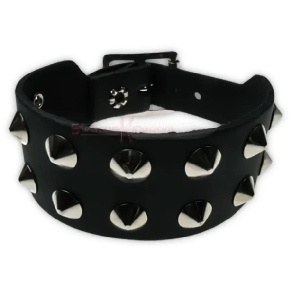 Gothic Black Leather Cone Stud Cuff Bracelet