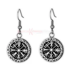 Unisex Norse Vegvisir Compass Drop Earrings