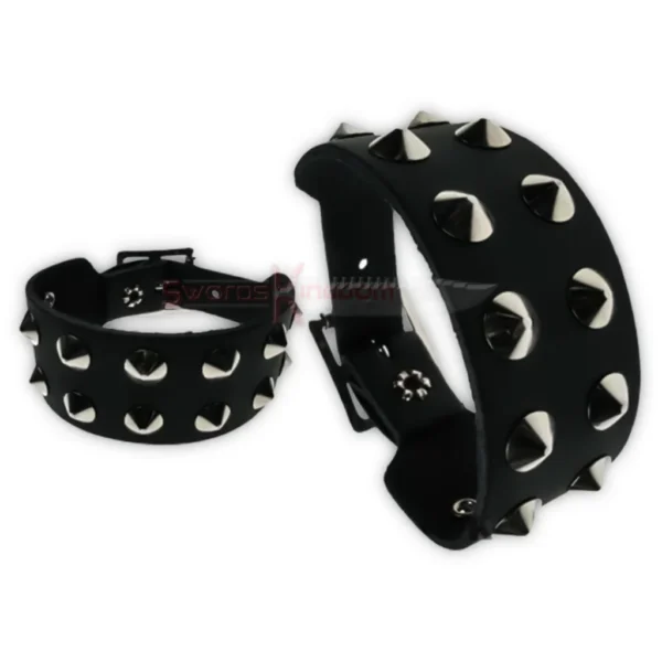 Gothic Black Leather Cone Stud Cuff Bracelet