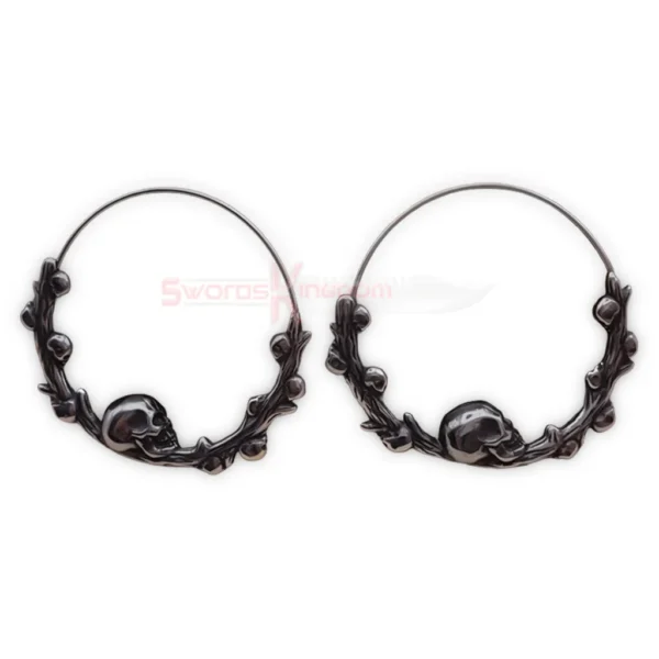 Stainless Steel Skull Vine Hoop Earrings Viking Gothic