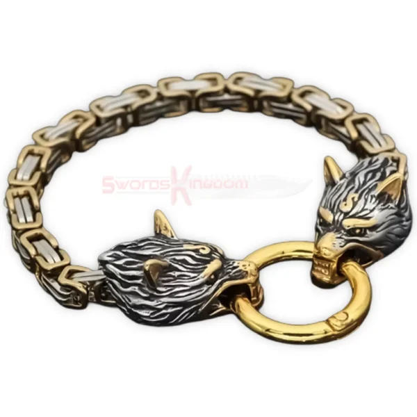 Men Fenrir Wolf Head Viking Chain Bracelet