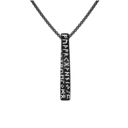 Black Viking Rune Bar Pendant Necklace