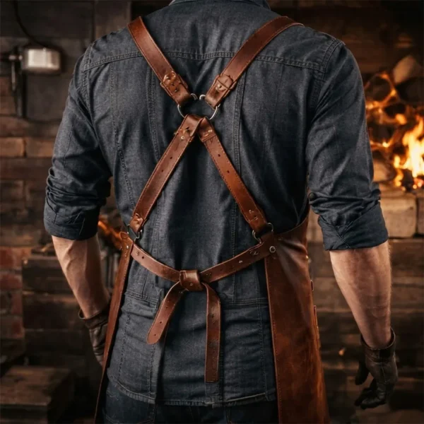 Blacksmith Guardian Crazy Horse Leather Apron - Backside
