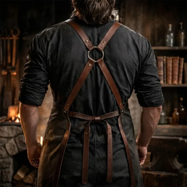 Heavy Duty Work Gear Blacksmith Leather Apron - Backside View