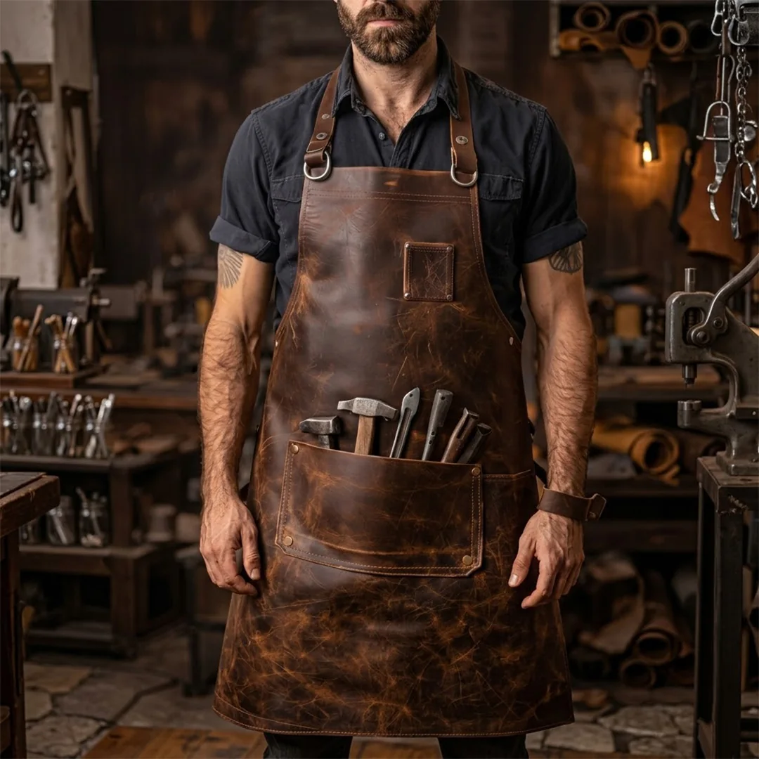 IronGuard-BlackSmith-Leather-Apron-front-side Heavy Duty IronGuard Blacksmith Leather Apron