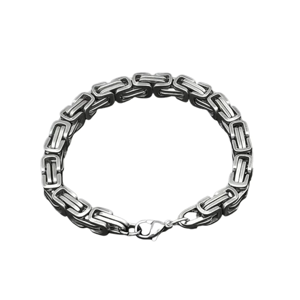 Silver Byzantine Link Chain Bracelet Stainless Steel Silver Byzantine Link Chain Bracelet