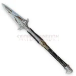 Assassin’s Creed Odyssey Broken Spear of Leonidas Replica featuring an ornate silver blade, black and gold handle, and detailed fantasy-inspired design