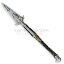 Assassin’s Creed Odyssey Broken Spear of Leonidas Replica featuring an ornate silver blade, black and gold handle, and detailed fantasy-inspired design