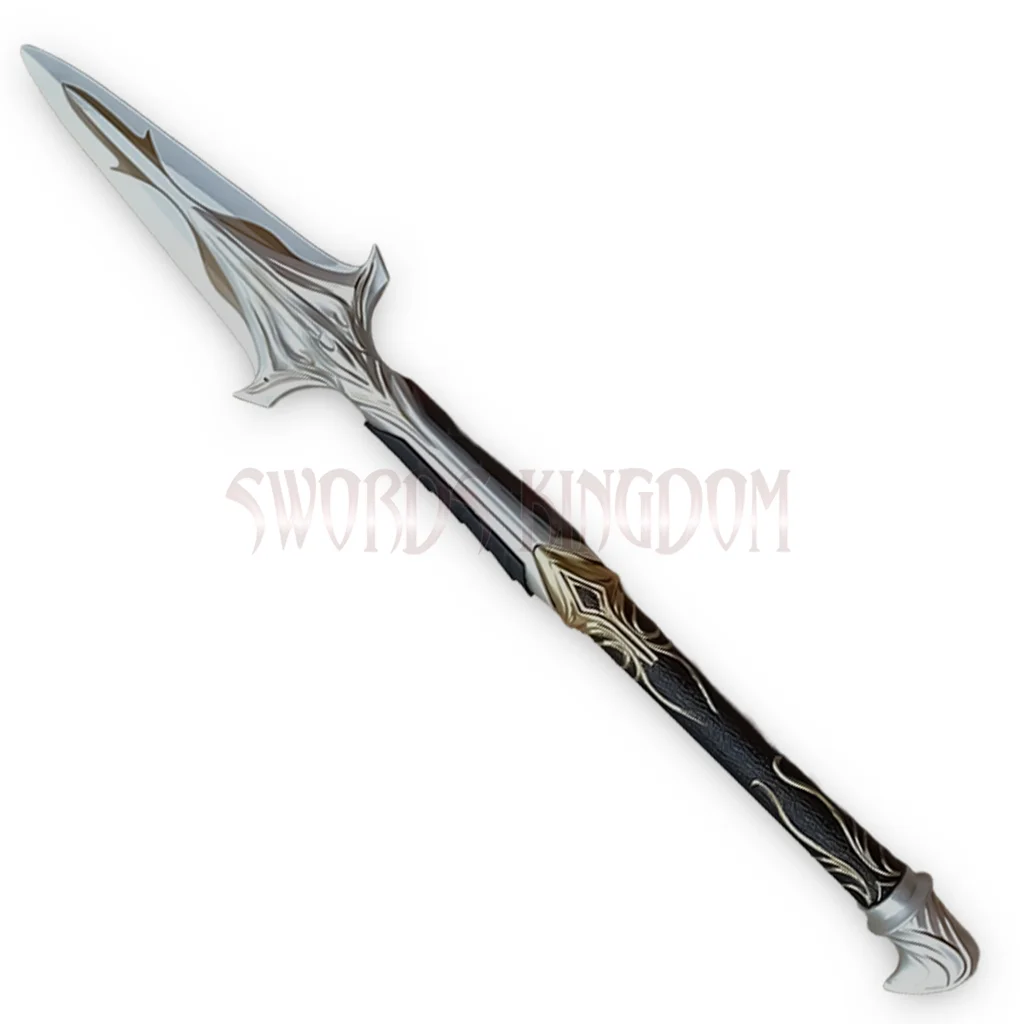 assassins-creed-odyssey-broken-spear-leonidas-replica Assassin’s Creed Odyssey Broken Spear of Leonidas Replica featuring an ornate silver blade, black and gold handle, and detailed fantasy-inspired design