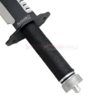 John James Rambo First Blood Part 2 Knife Replica showing the black wrapped handle, metal guard, and pommel