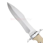 Close-up of the Rambo 5 Last Blood Heartstopper Bowie Knife Replica blade featuring a polished finish and engraved Rambo Last Blood detail