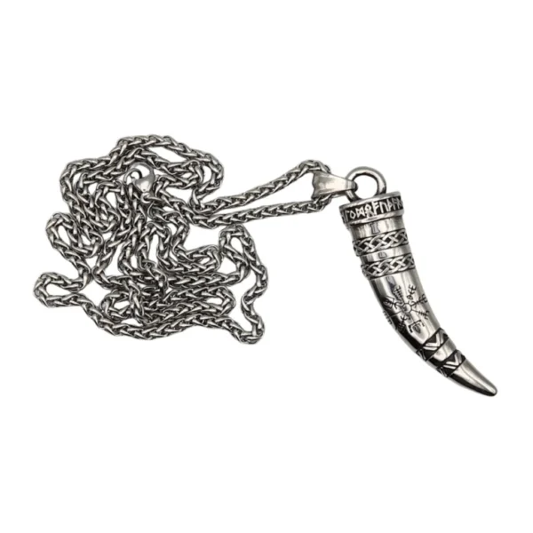 Viking Vegvisir Horn Pendant with Odin Runes
