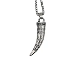 Viking Vegvisir Horn Pendant with Odin Runes