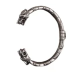 Viking Wolf Head Arm Ring with Norse Scrollwork Cuff