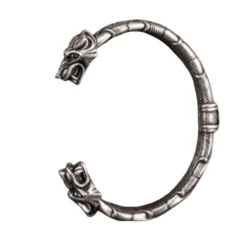 Viking Wolf Head Arm Ring with Norse Scrollwork Cuff
