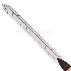 Detailed view of the Percy Jackson Riptide sword hilt with a gold-coloured guard and textured brown handle.
