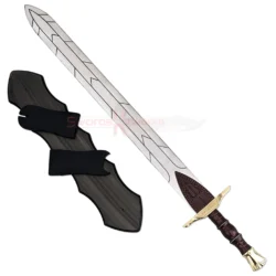 Percy Jackson Riptide sword replica with a silver patterned blade, bronze-coloured hilt and matching sheath.